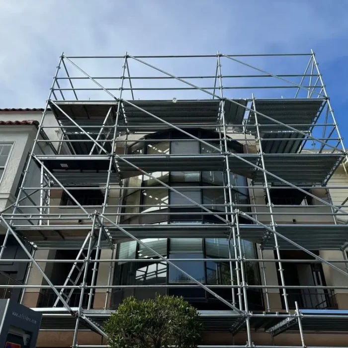 Fremont Scaffolding Rental commercial scaffolding system covering full building façade