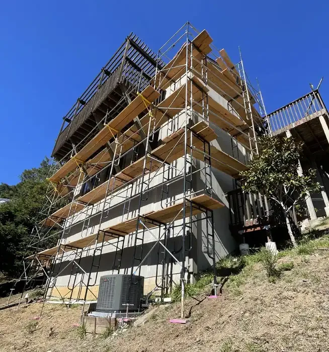 Fremont Scaffolding Rental exterior scaffolding system with multiple working platforms