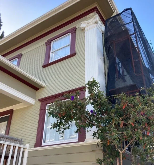 Fremont Scaffolding Rental vertical scaffolding tower on residential home exterior
