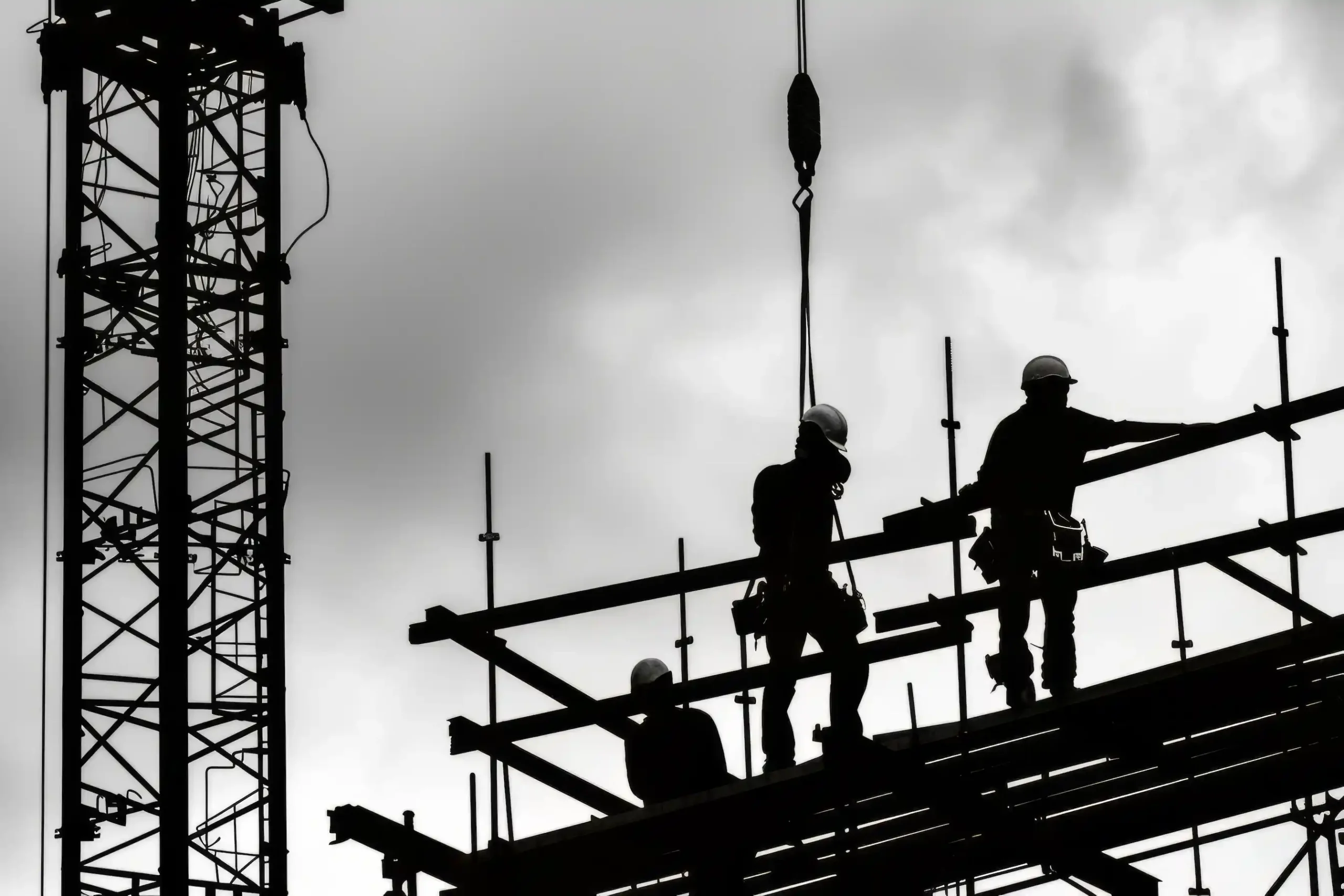 Fremont Scaffolding Rental construction workers silhouette on scaffolding at building site